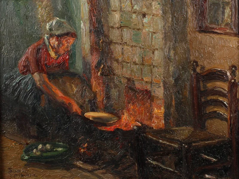 1864-Julius Schrag - Julius Schrag - Beim Pfannenkuchen-Backen 1912